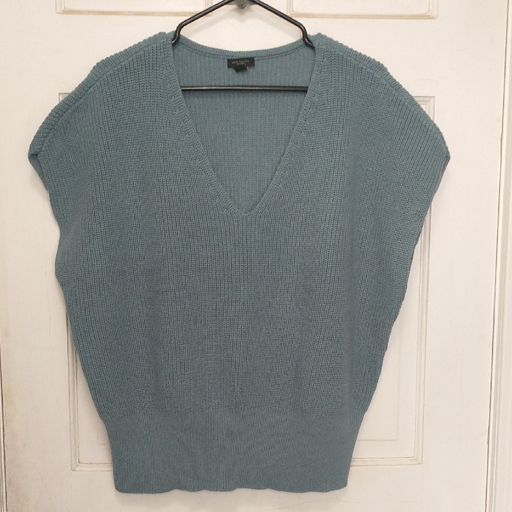 Ann Taylor Light Blue V-Neck Knit Sweater Vest